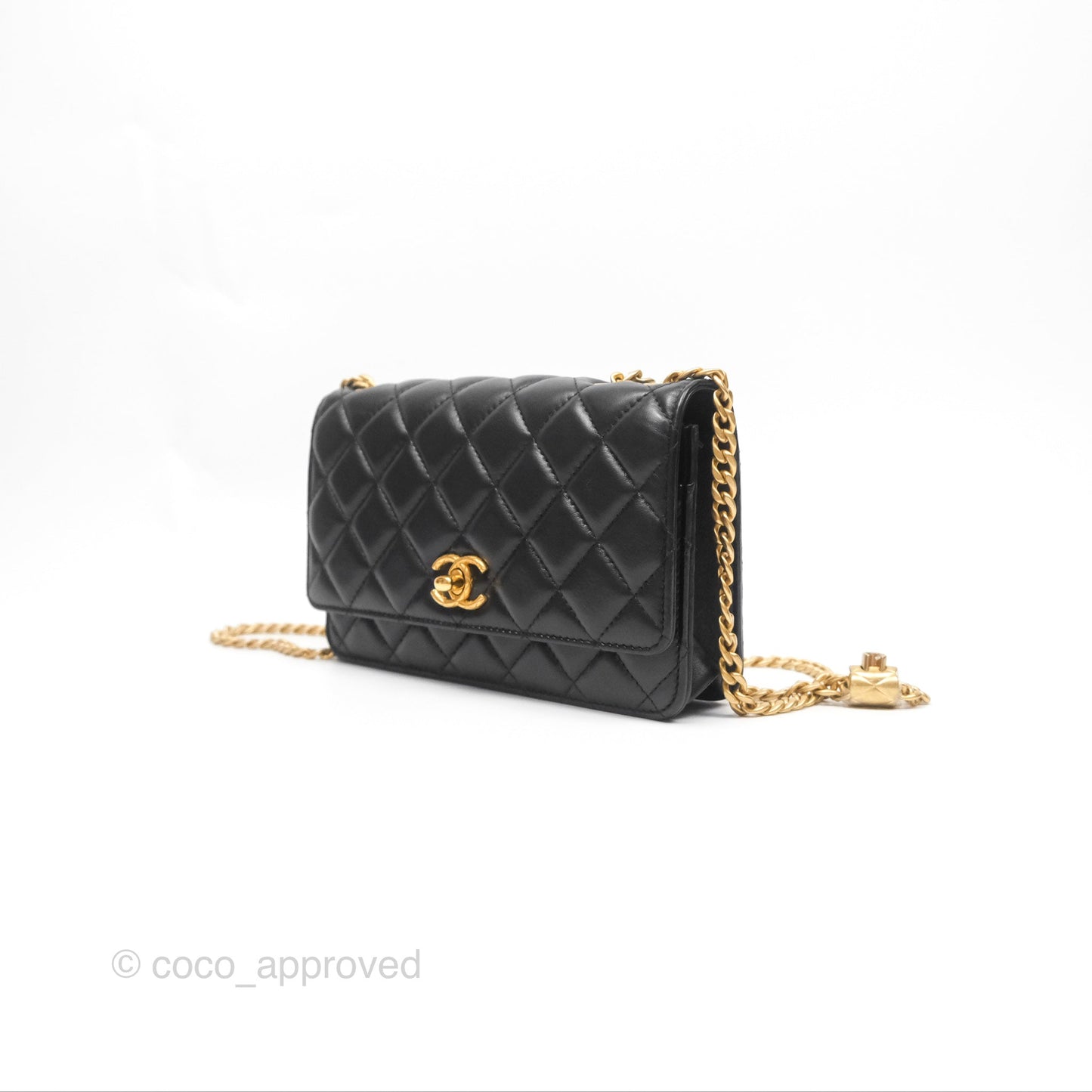 Chanel All Slide Wallet on Chain WOC Adjustable Chain Quilted Black Lambskin 22K