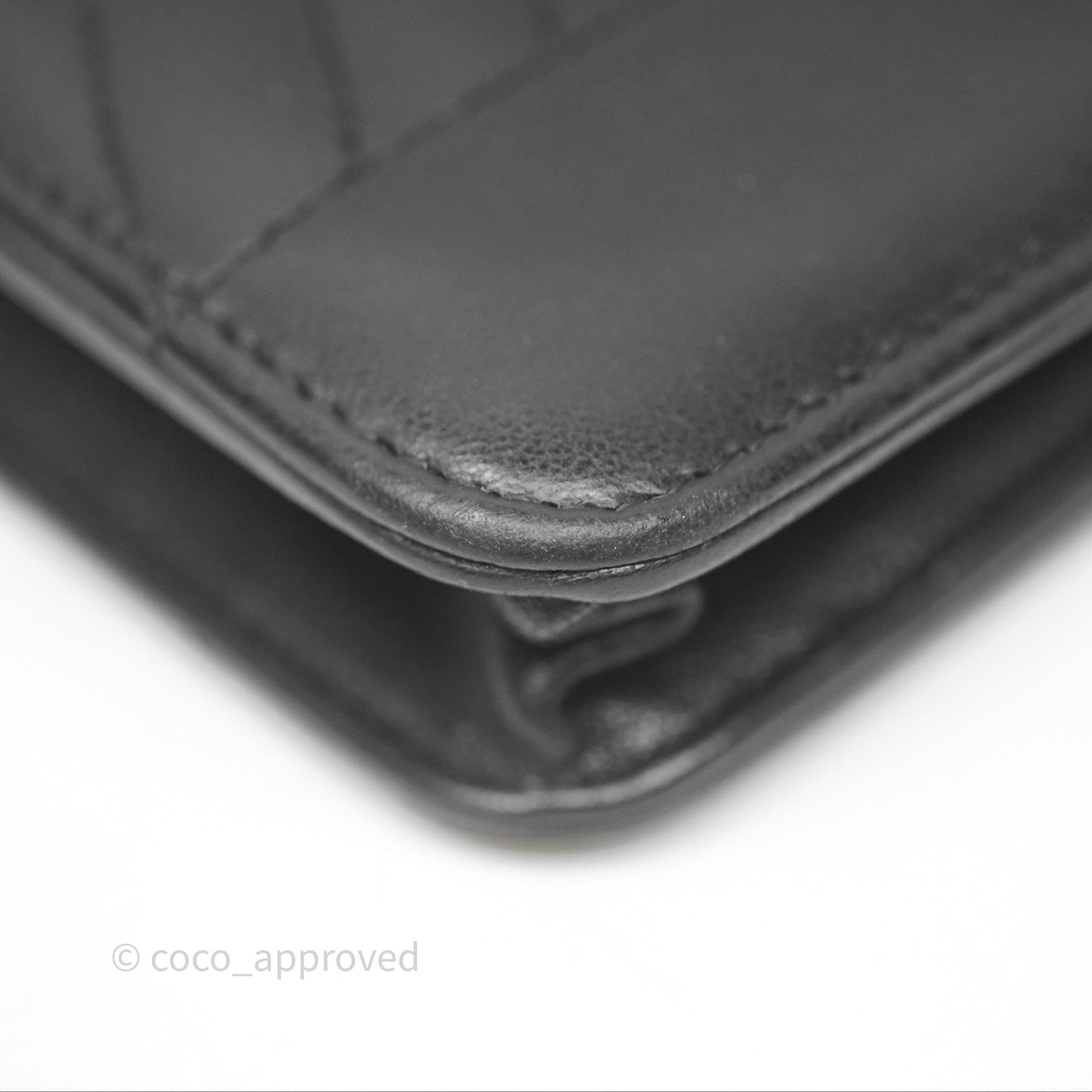 Chanel Reversed Chevron Wallet On Chain WOC Black Lambskin Aged Gold Hardware