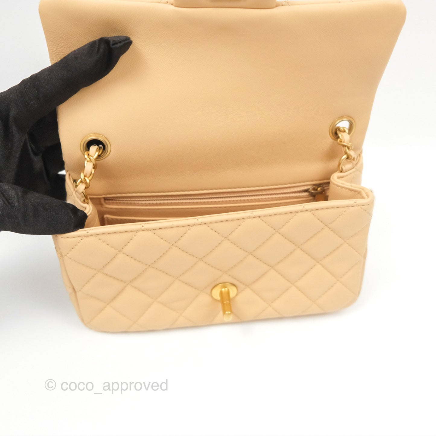 Chanel Pearl Crush Mini Rectangular Beige Lambskin Aged Gold Hardware