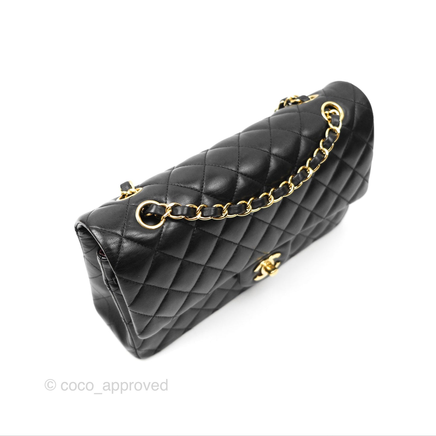 Chanel Classic M/L Medium Flap Quilted Black Lambskin Gold Hardware
