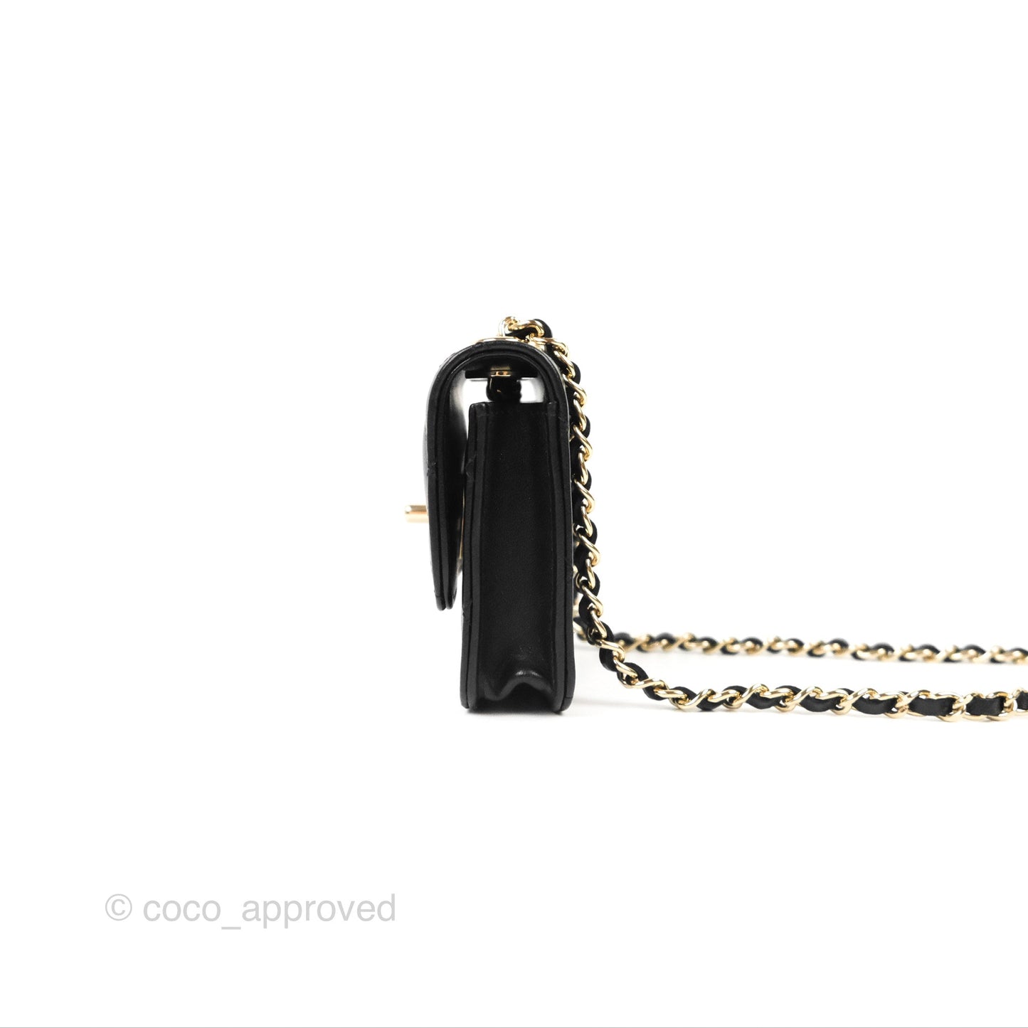 Chanel Mini Quilted Trendy CC Card Holder With Chain Black Lambskin Gold Hardware