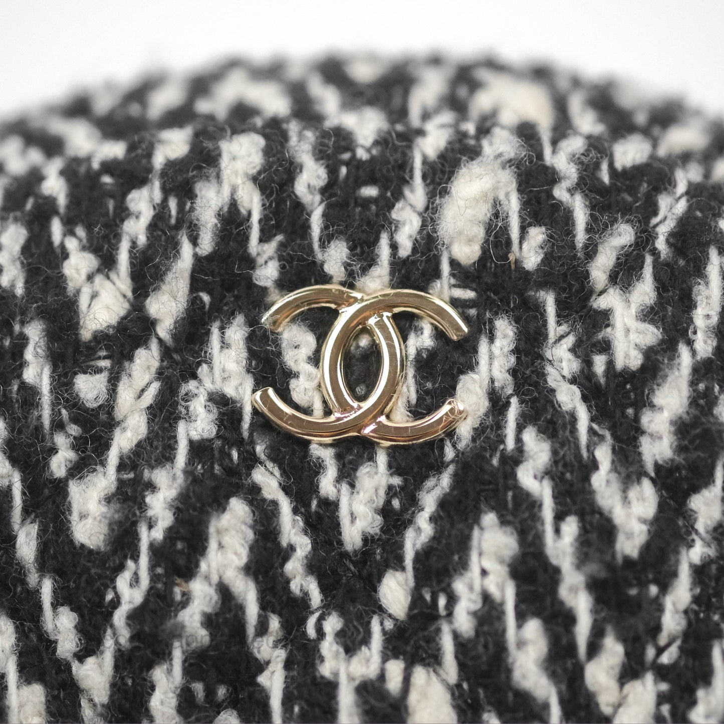 Chanel Shearling CC Round Clutch with Chain & Coin Purse Black & White Houndstooth Tweed