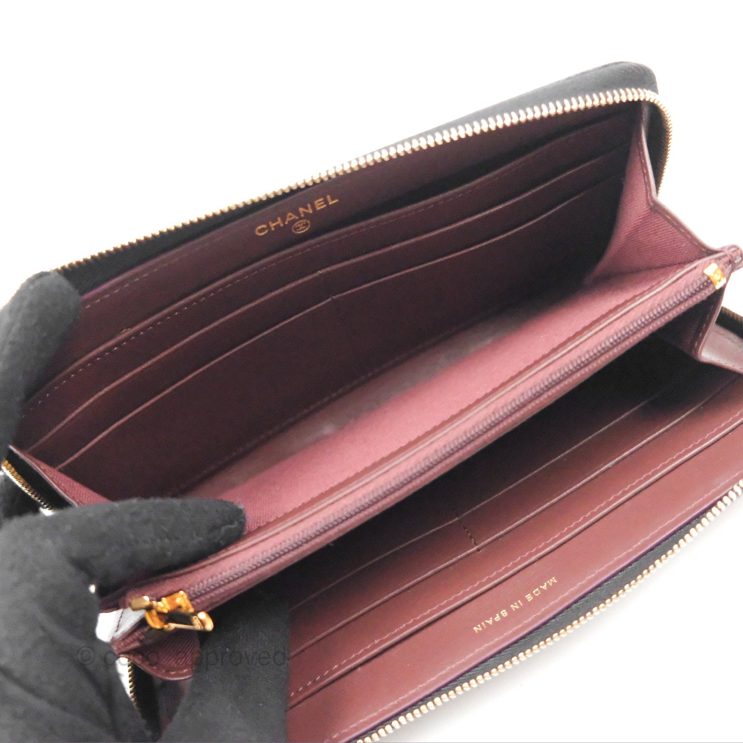 Chanel Quilted Zip Long Wallet Black Caviar Gold Hardware