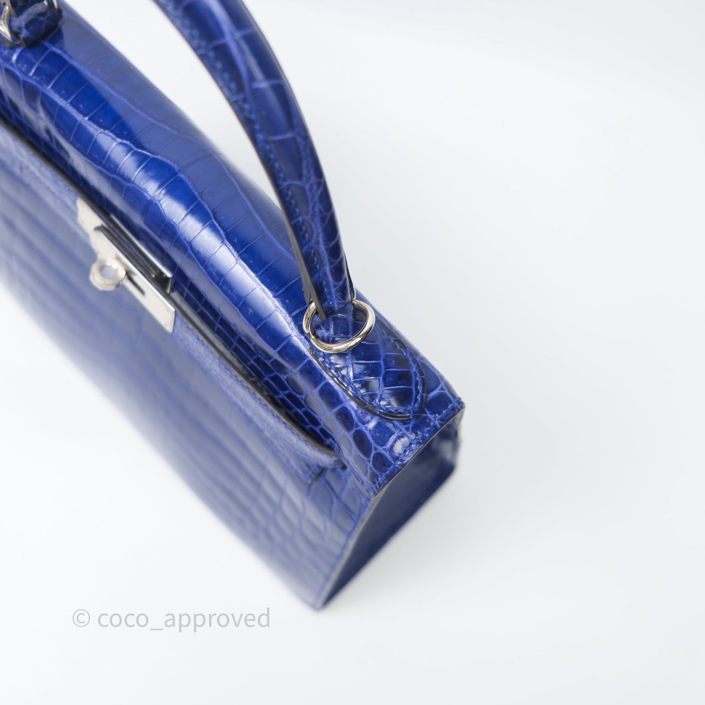 Hermès Kelly 28 Blue Croc Palladium Hardware