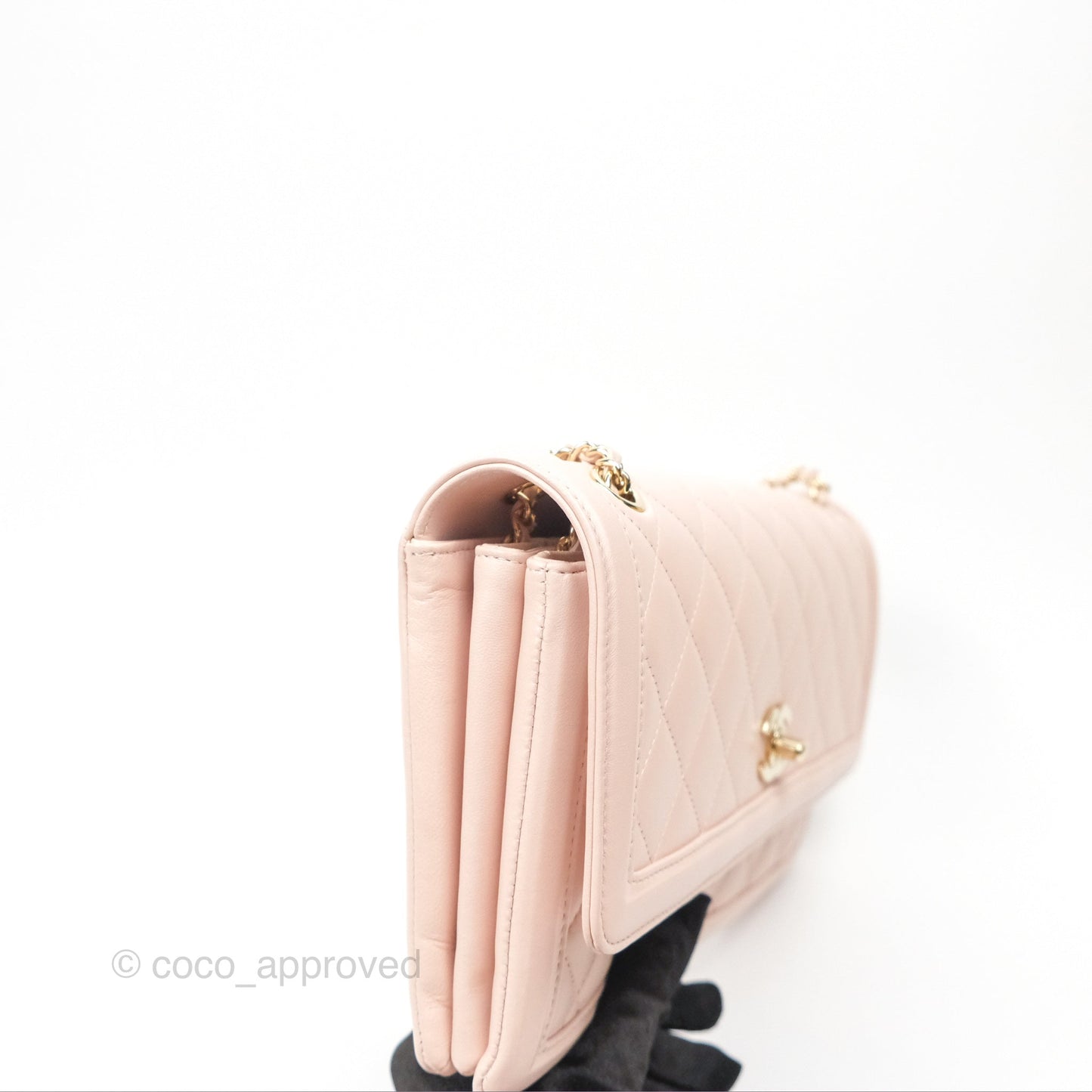 Chanel Flap Clutch With Chain Quilted Light Pink Lambskin Gold Hardware