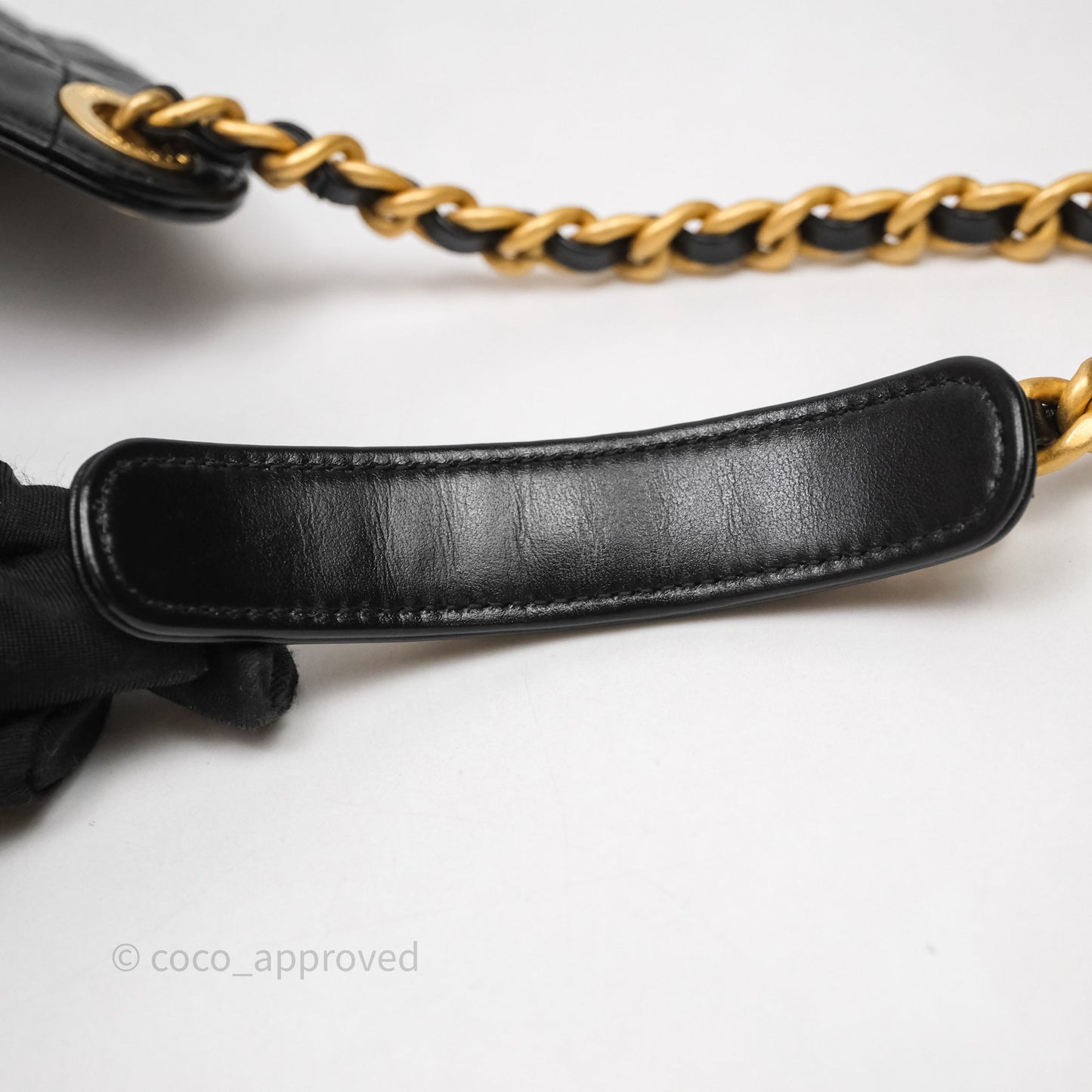 Chanel 25 Medium Black Crumpled Calfskin Aged Gold Hardware