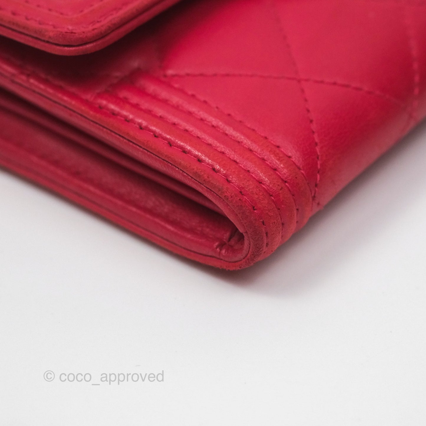 Chanel Quilted Boy Flap Long Wallet Red Lambskin Gold Hardware