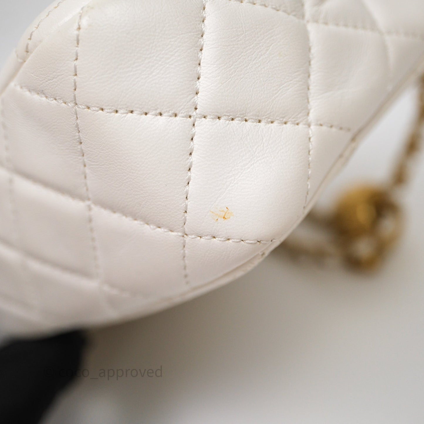 Chanel Mini Rectangular Pearl Crush Quilted White Lambskin Aged Gold Hardware
