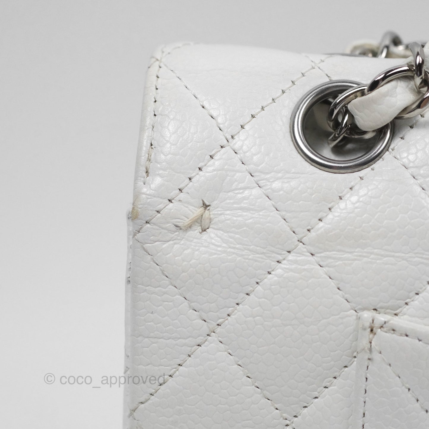 Chanel Classic M/L Medium Flap Quilted White Caviar Silver Hardware
