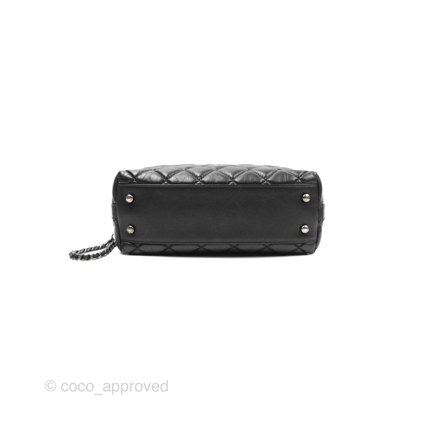 Chanel Quilted Small Handle Bowling Bag Black Aged Calfskin Ruthenium Hardware