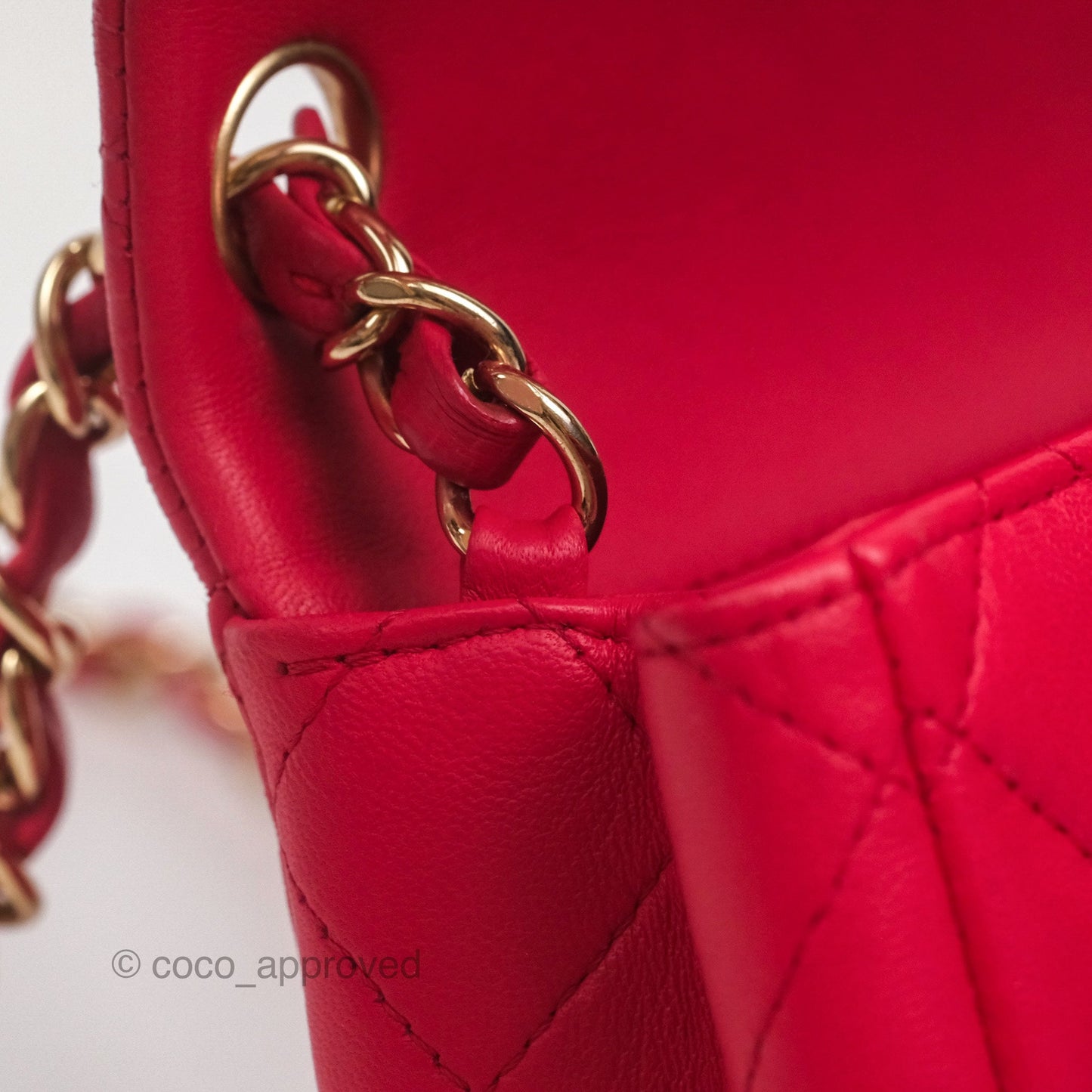 Chanel Mini Square Quilted Red Lambskin Gold Hardware