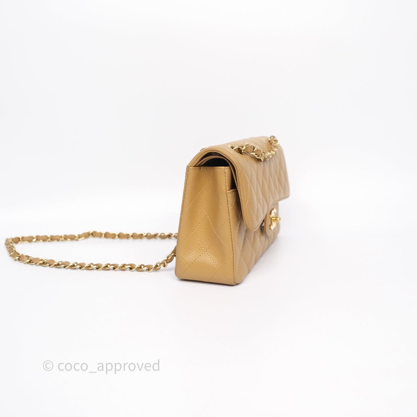 Chanel Classic M/L Medium Flap Quilted Dark Beige Caviar Gold Hardware