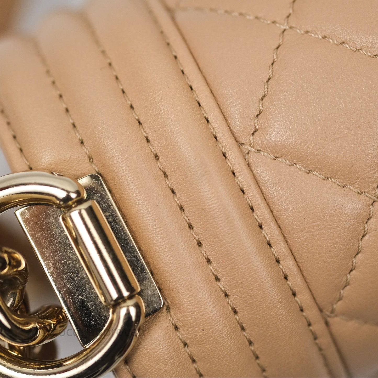 Chanel Boy Quilted Medium Beige Calfskin Gold Hardware