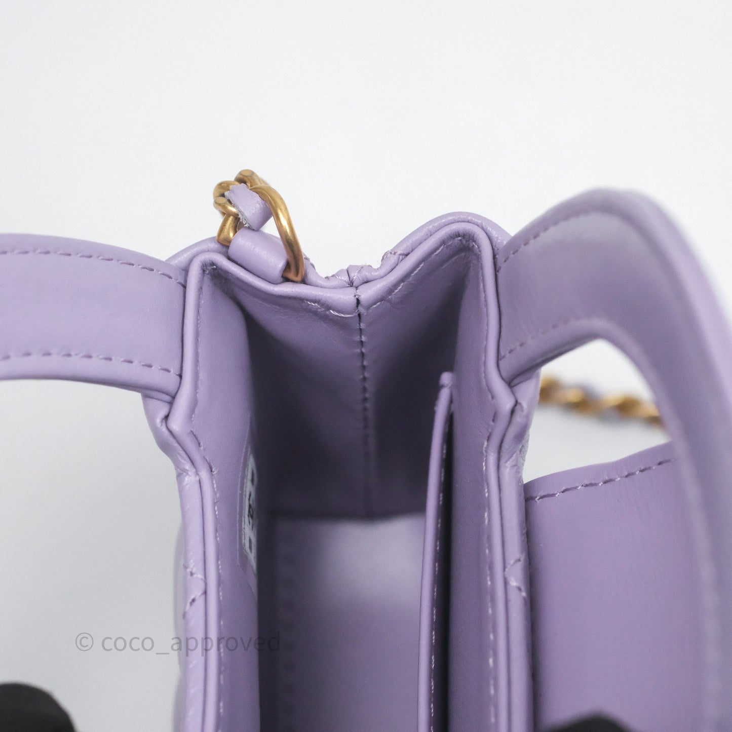 Chanel Mini Nano Kelly Bag Purple Shiny Calfskin Aged Gold Hardware