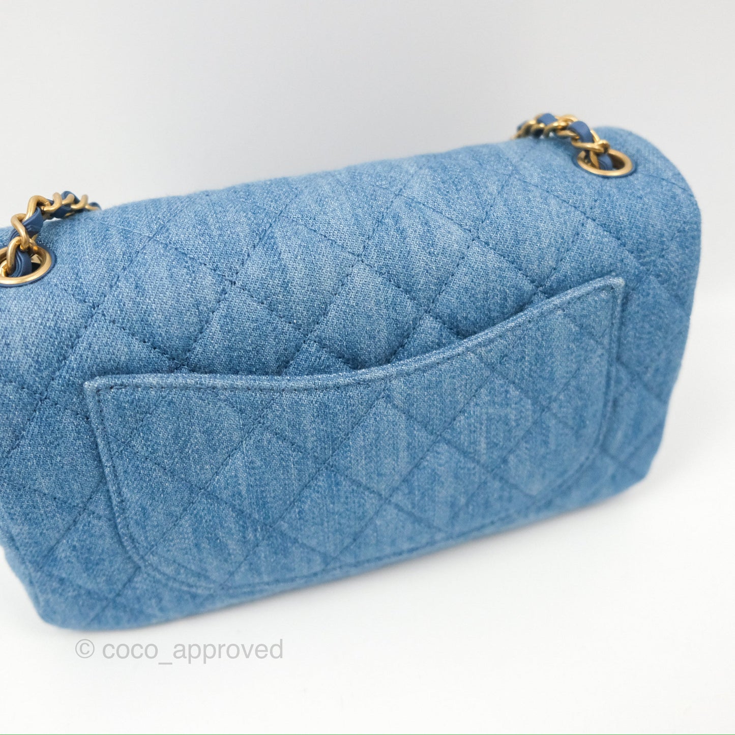 Chanel Mini Rectangular Pearl Crush Quilted Denim Aged Gold Hardware 22C