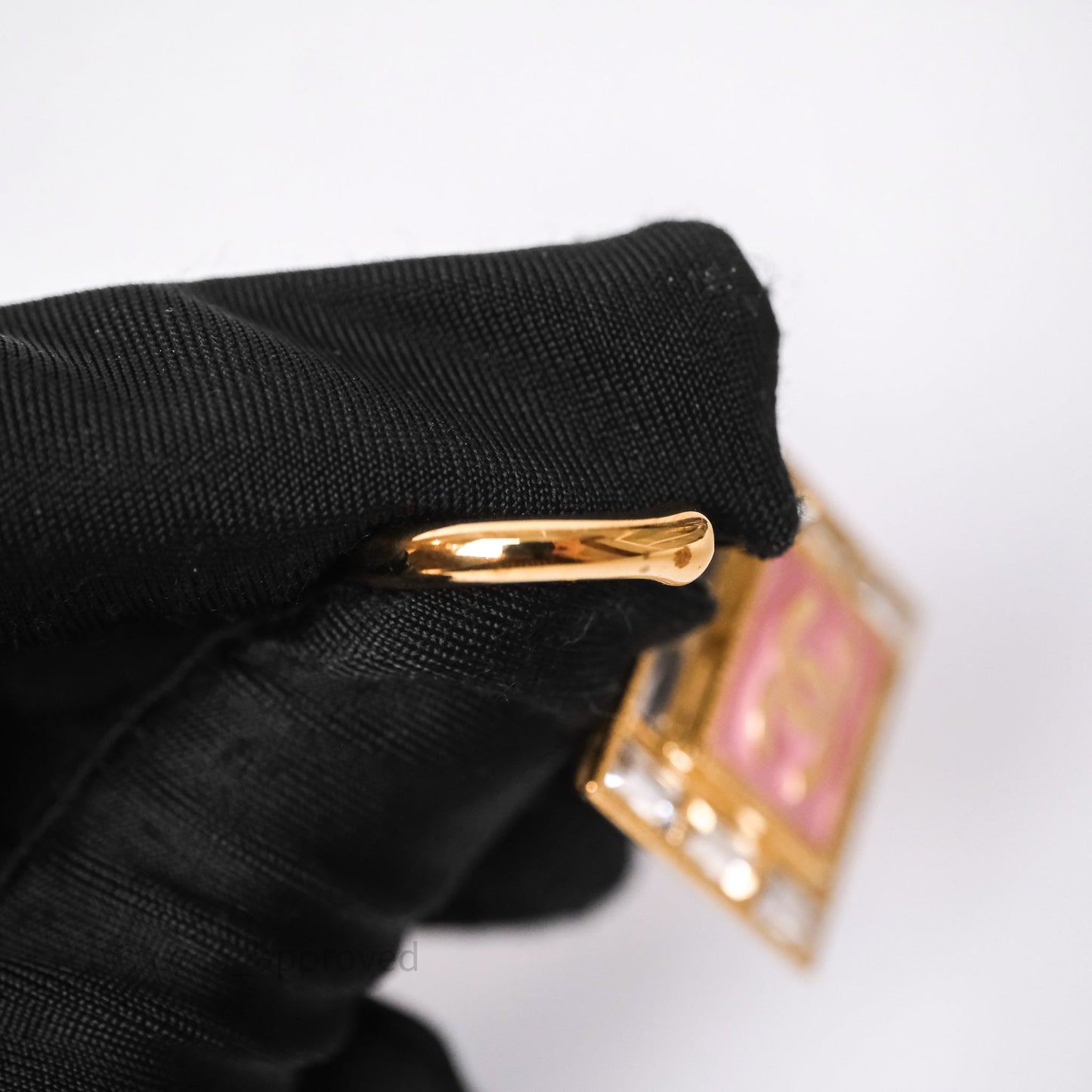 Chanel Drop Square CC Earrings Pink Gold Tone 24S