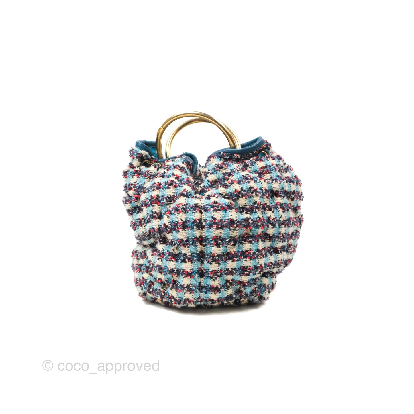 Chanel Cuba Chesterfield Tweed Drawstring Bucket Bag Blue Aged Gold Hardware 17C