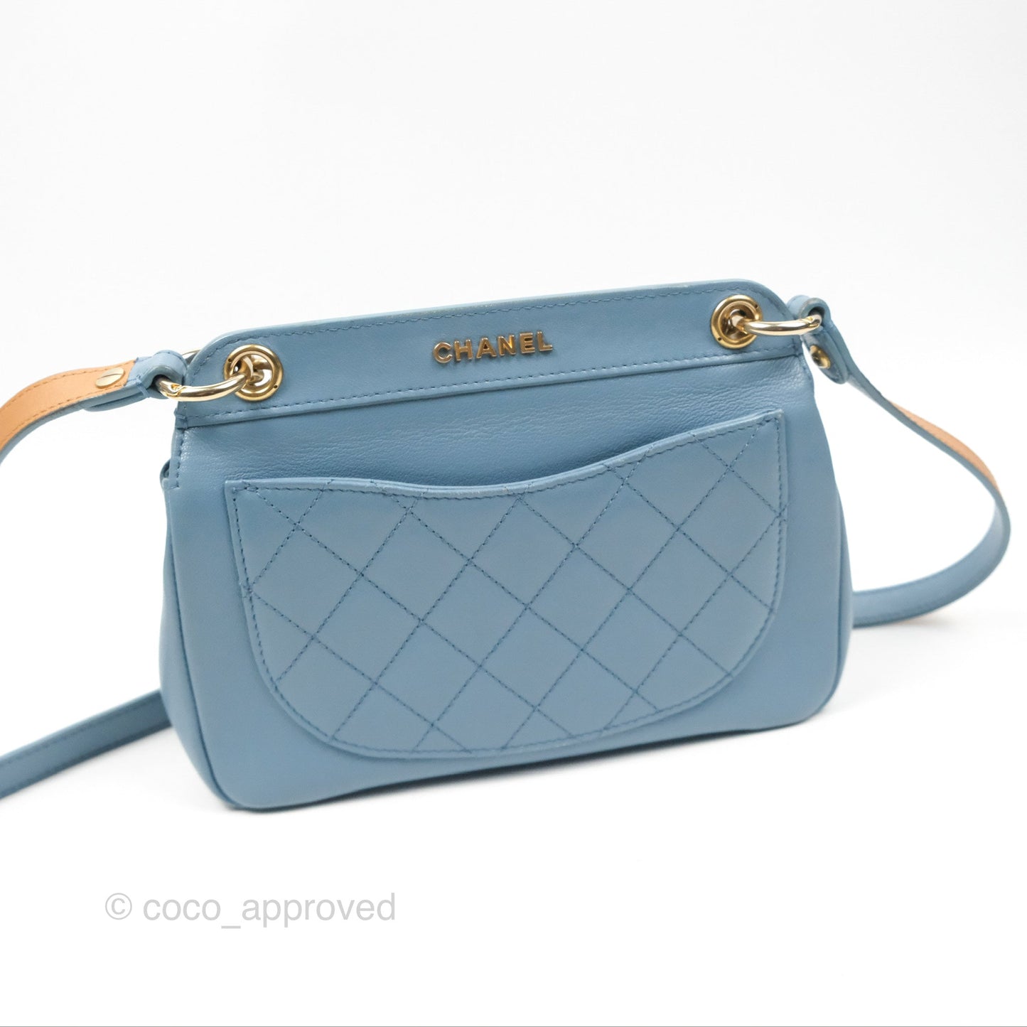 Chanel Curved Flap Bag Blue Lambskin Aged Gold Hardware