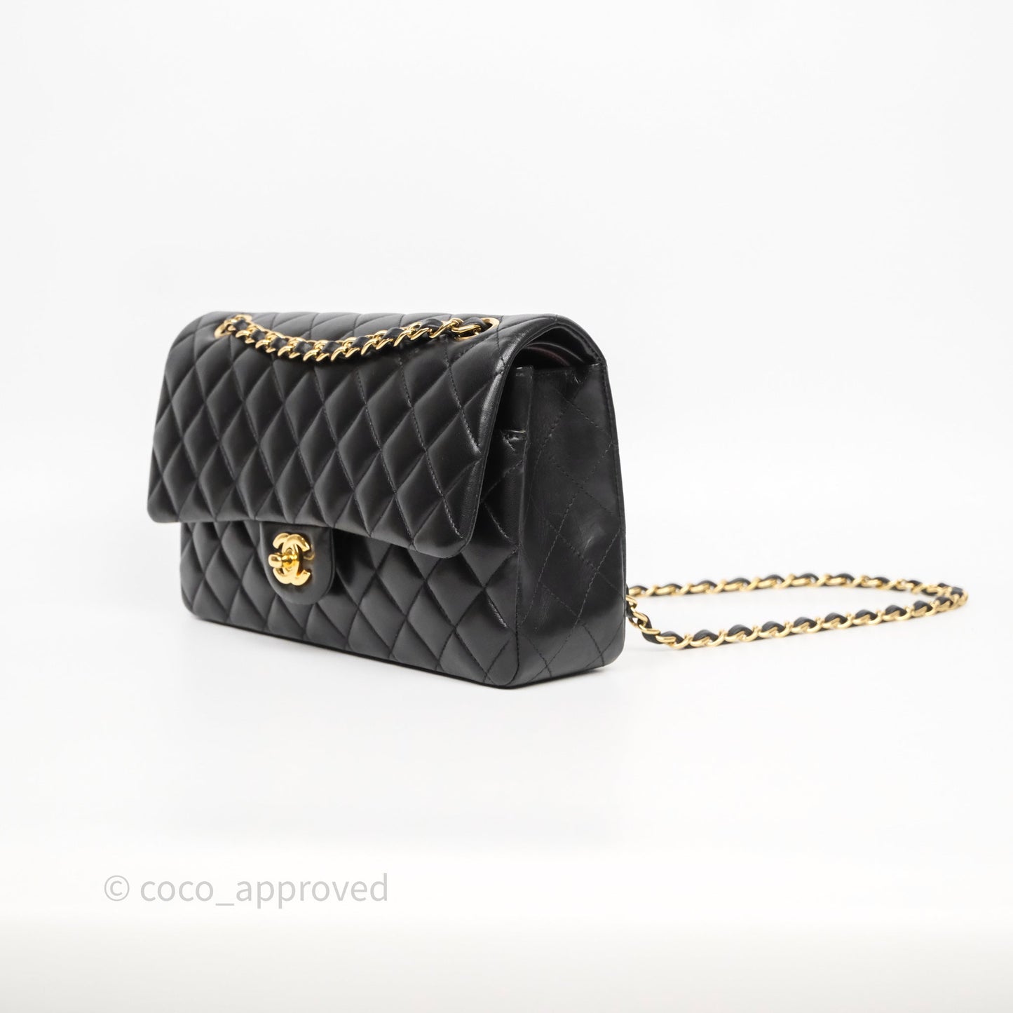 Chanel Classic M/L Medium Flap Quilted Black Lambskin Gold Hardware