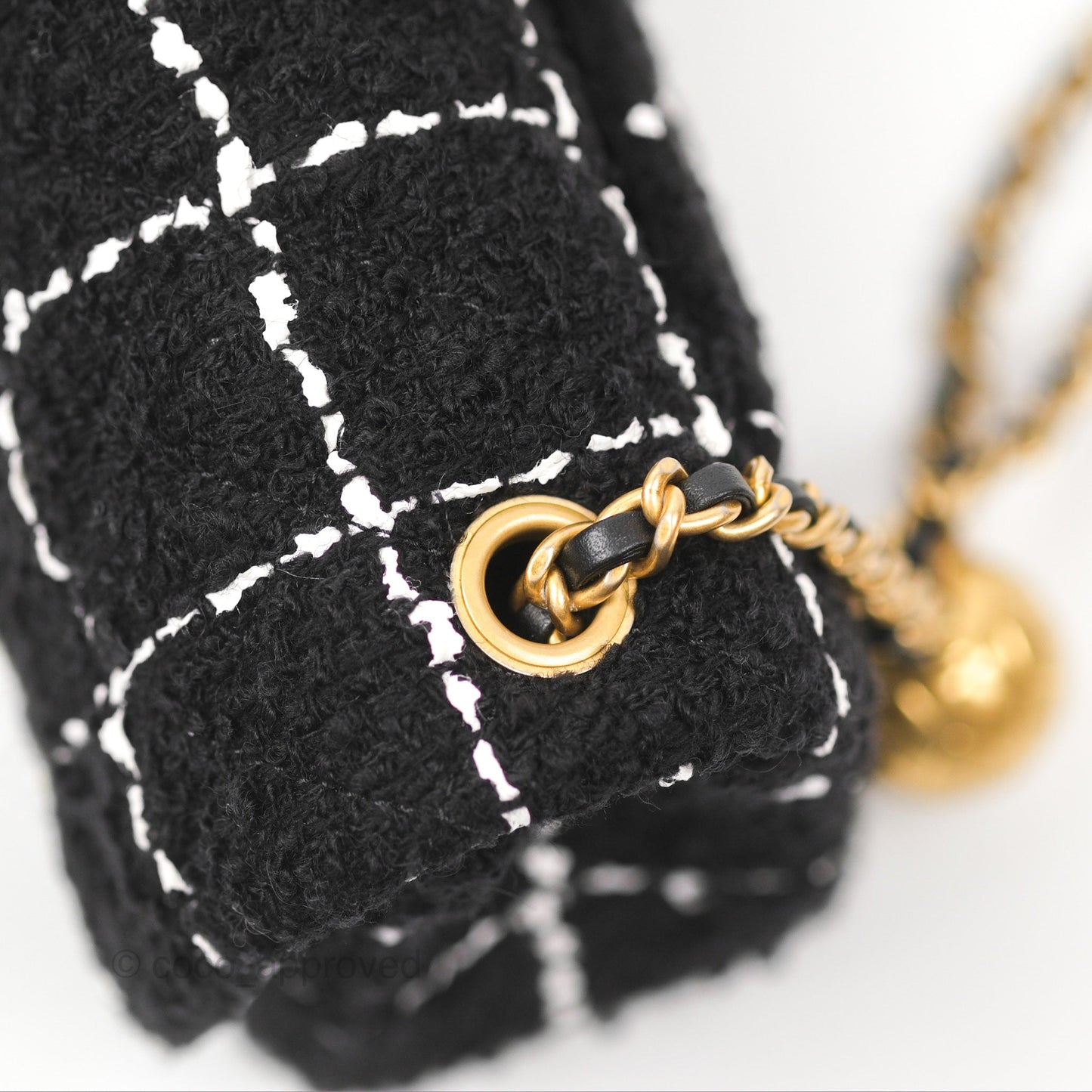 Chanel Mini Rectangular Pearl Crush Tweed Black White Grid Aged Gold Hardware