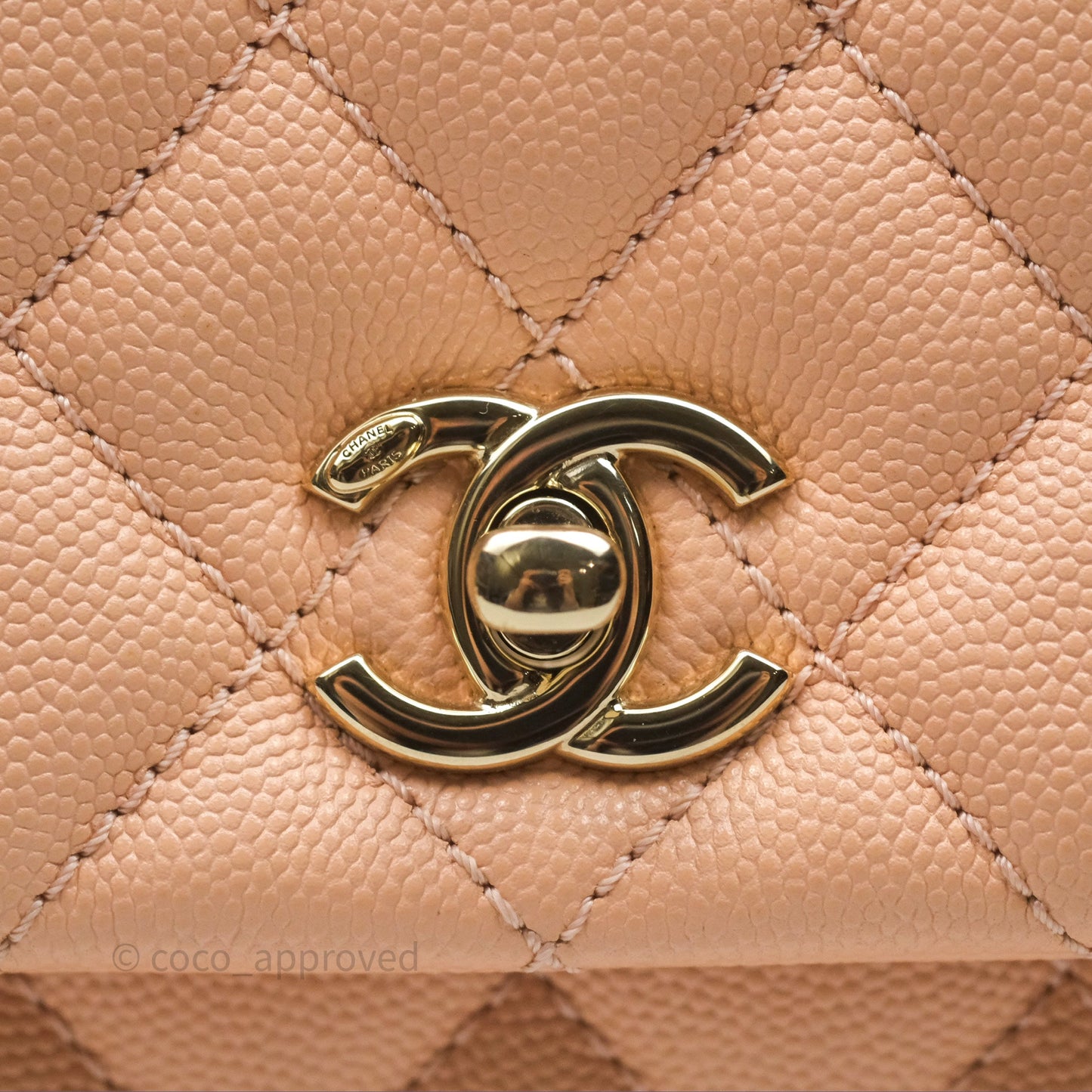 Chanel Small Coco Handle Quilted Pink Beige Caviar Gold Hardware