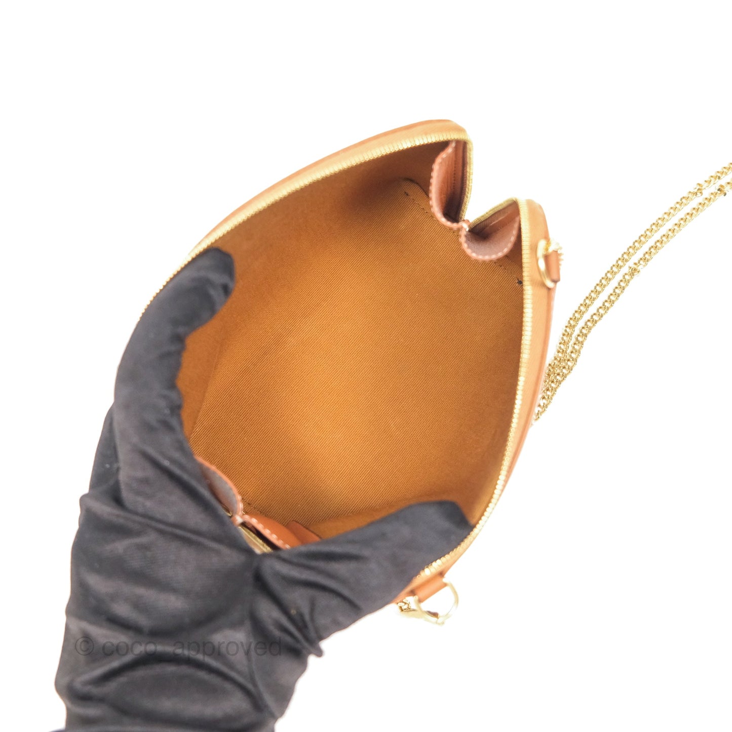 Celine Clutch With Chain Triomphe Canvas Lambskin Tan