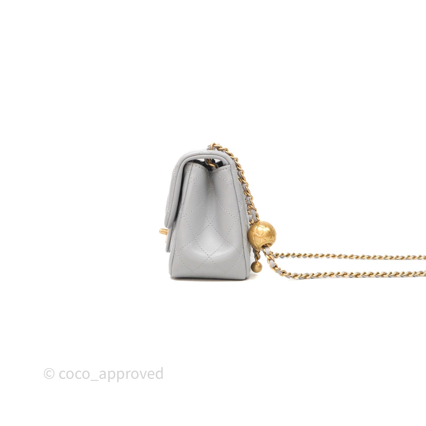 Chanel Pearl Crush Mini Square Quilted Grey Lambskin Aged Gold Hardware