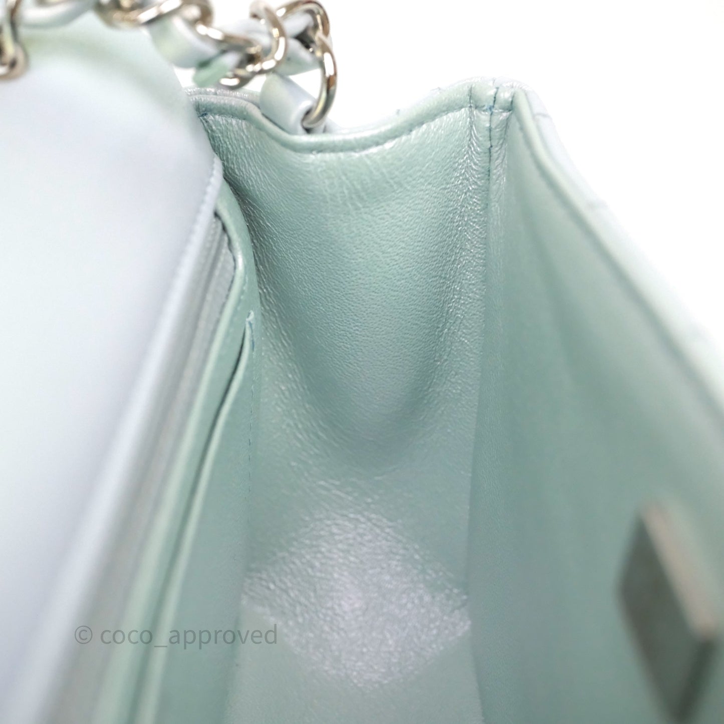 Chanel Mini Rectangular Bag Quilted Iridescent Icy Blue Silver Hardware
