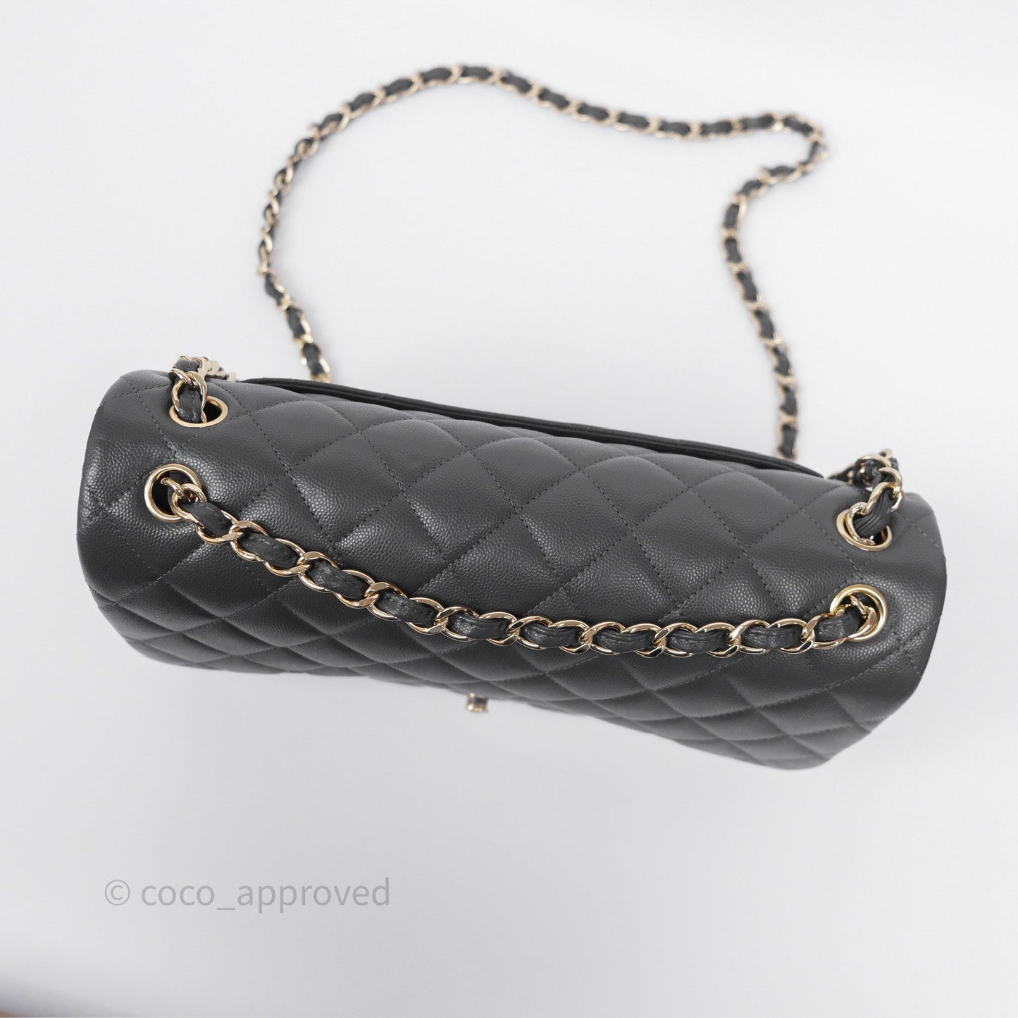 Chanel Jumbo Classic Double Flap Quilted Dark Grey Caviar Gold Hardware⁣⁣