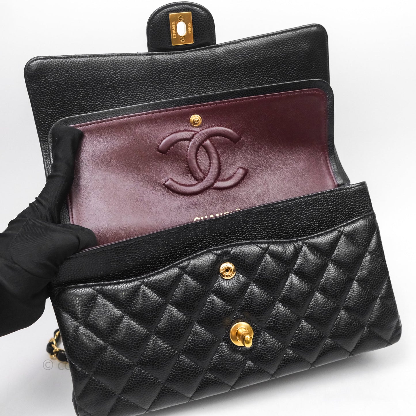 Chanel Classic M/L Medium Flap Quilted Black Caviar Gold Hardware