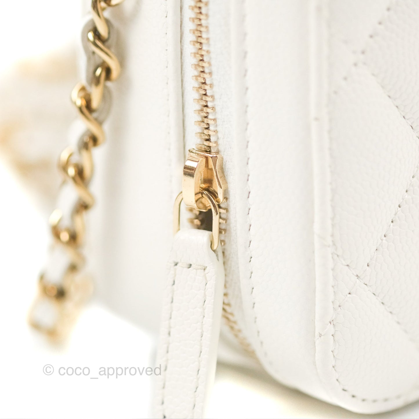 Chanel Mini Quilted Camera Case White Caviar Gold Hardware