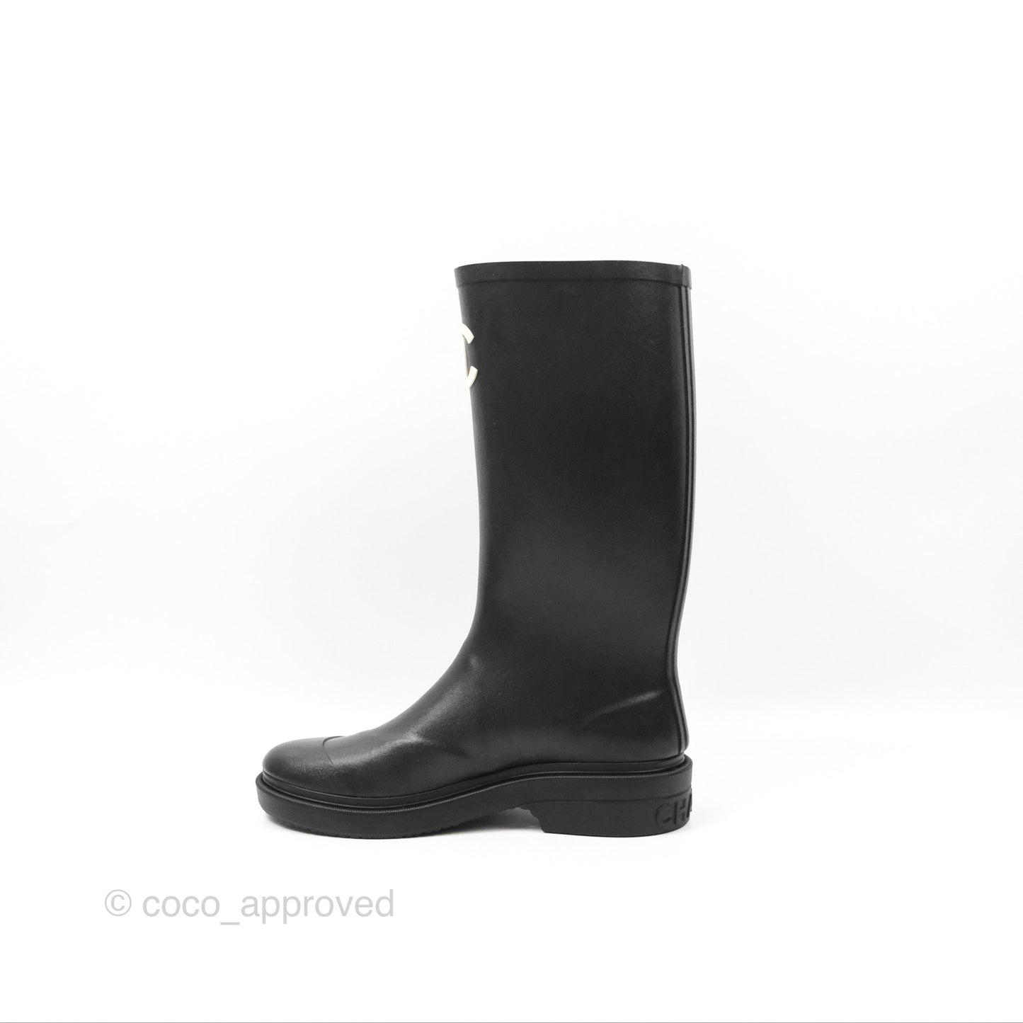 Chanel CC Black Rubber Rain Boots Size 37