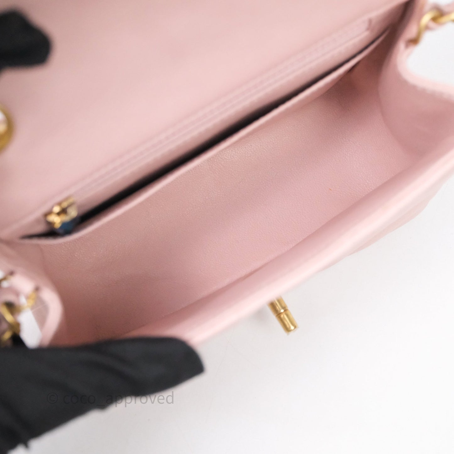 Chanel Mini Square Chevron Pink Calfskin Aged Gold Hardware