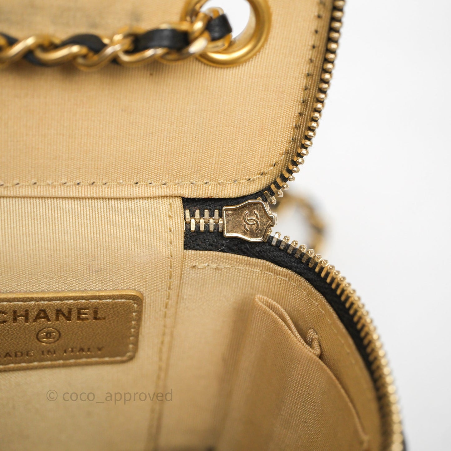 Chanel Mini Black Lambskin Vanity Pearl Crush With Chain Gold Hardware