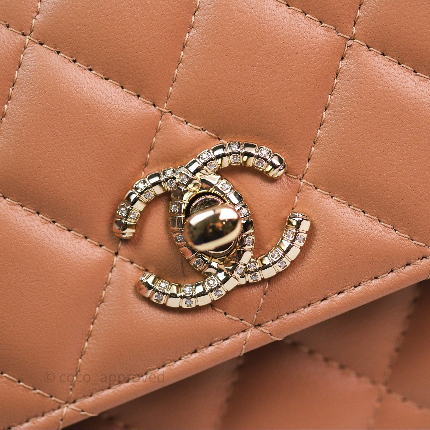 Chanel Mini Crystal Top Handle Wallet On Chain WOC Dark Beige Lambskin Gold Hardware