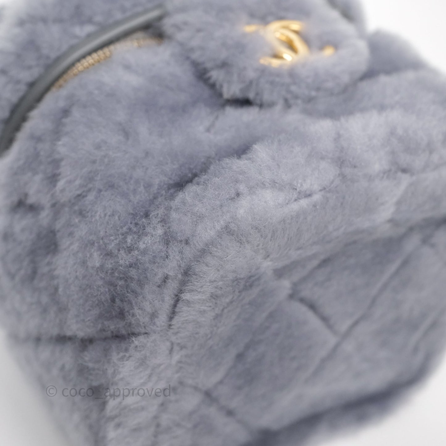 Chanel Vanity Case Grey Shearling Lambskin Gold Hardware 22A