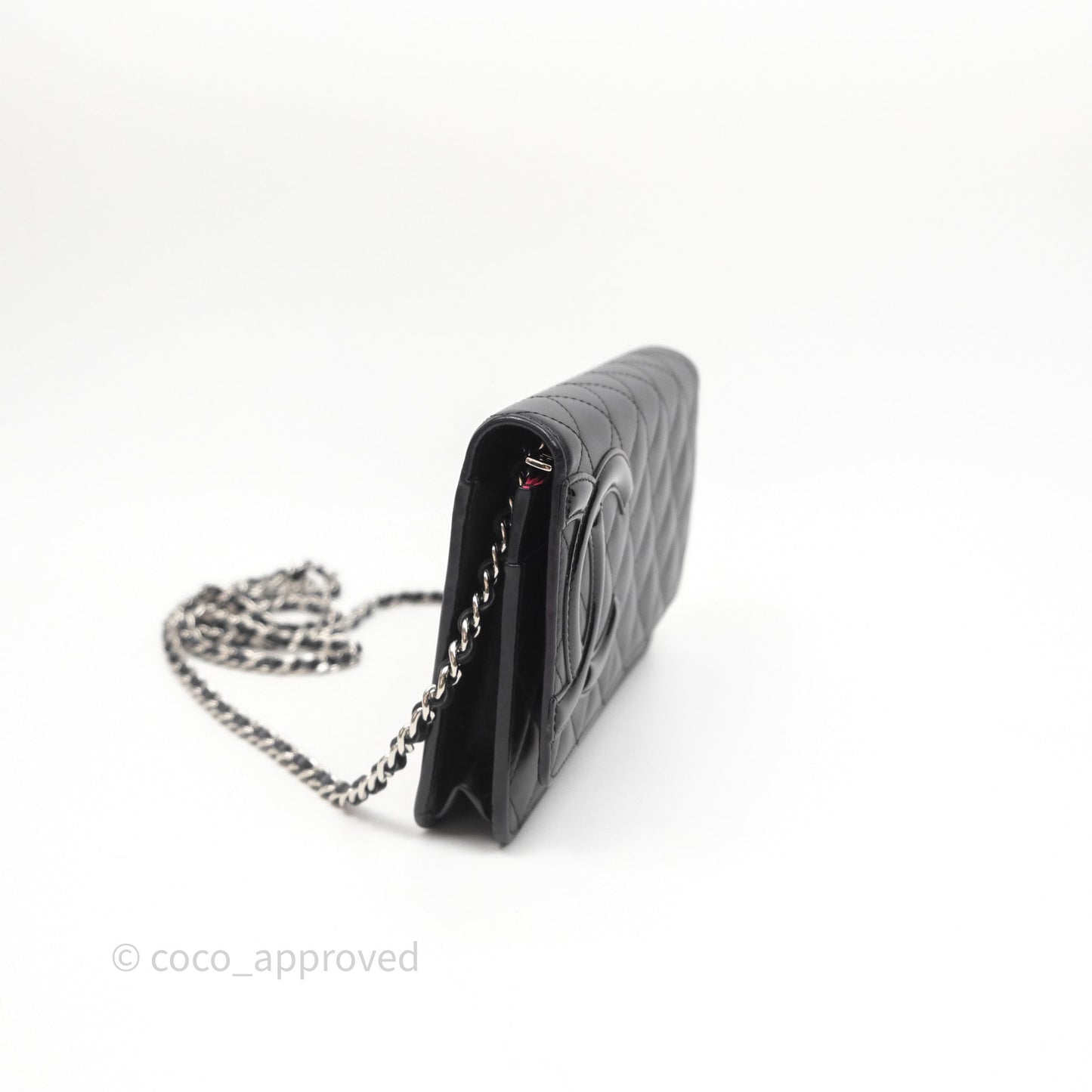 Chanel Quilted Cambon Wallet on Chain WOC Black Calfskin Silver Hardware