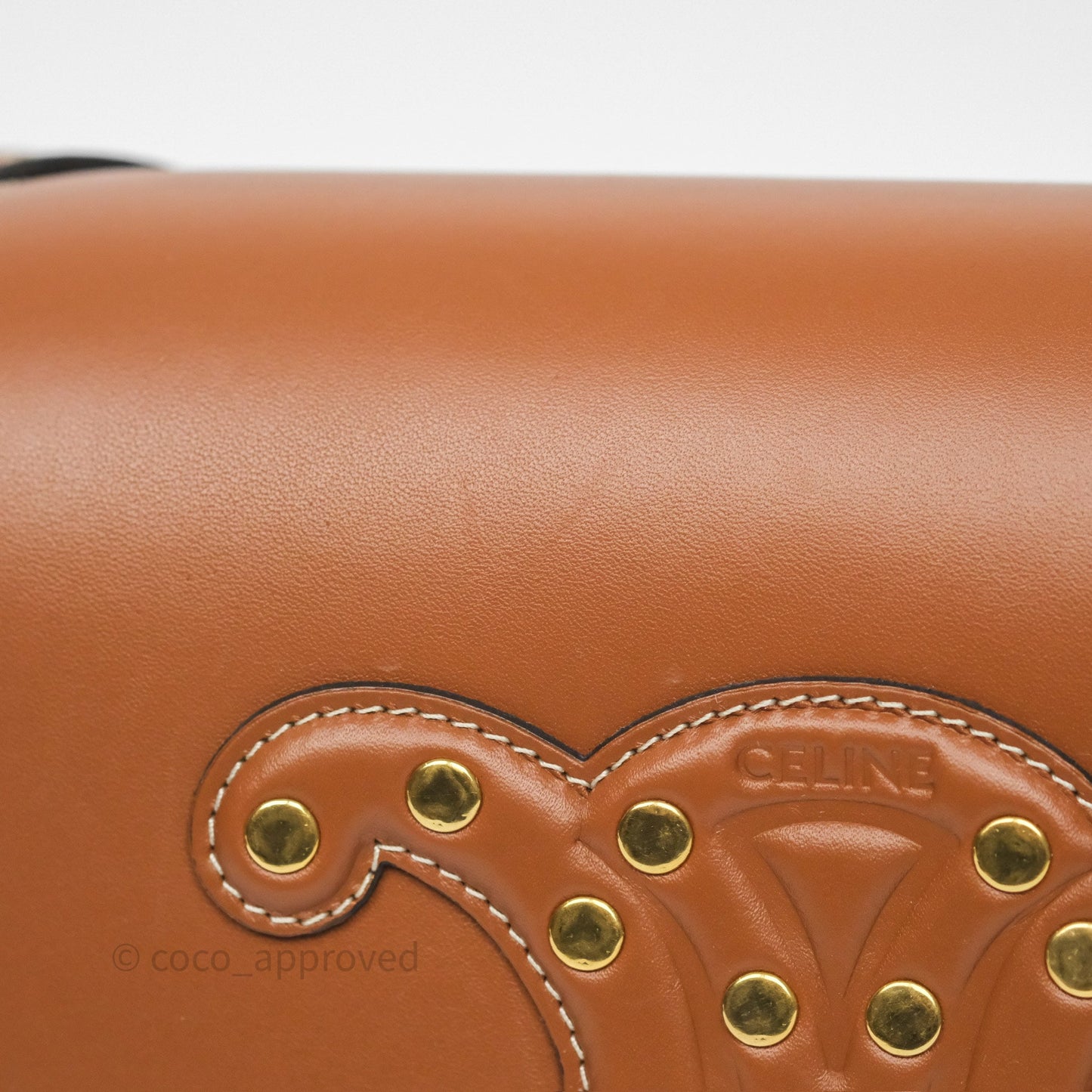 Celine Gold Studs Folco Cuir Triomphe in Smooth Calfskin Tan