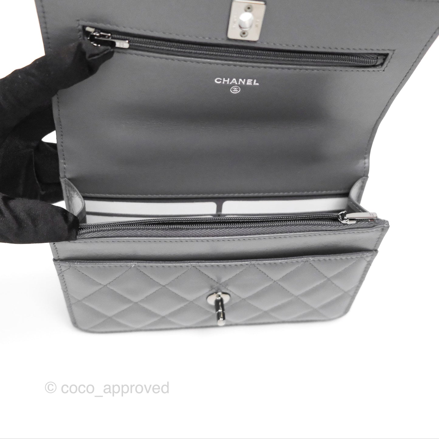 Chanel Top Handle Wallet On Chain WOC Dark Grey Calfskin Gun Metal 23K
