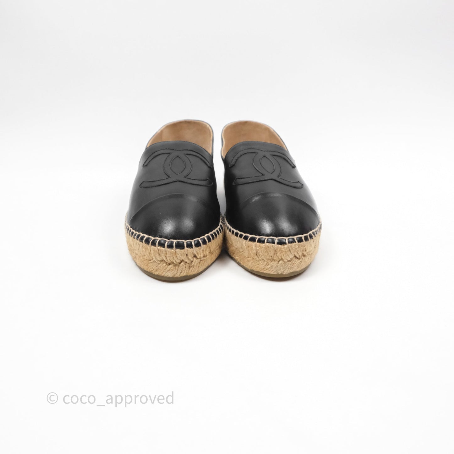 Chanel Espadrille Black Leather Size 38