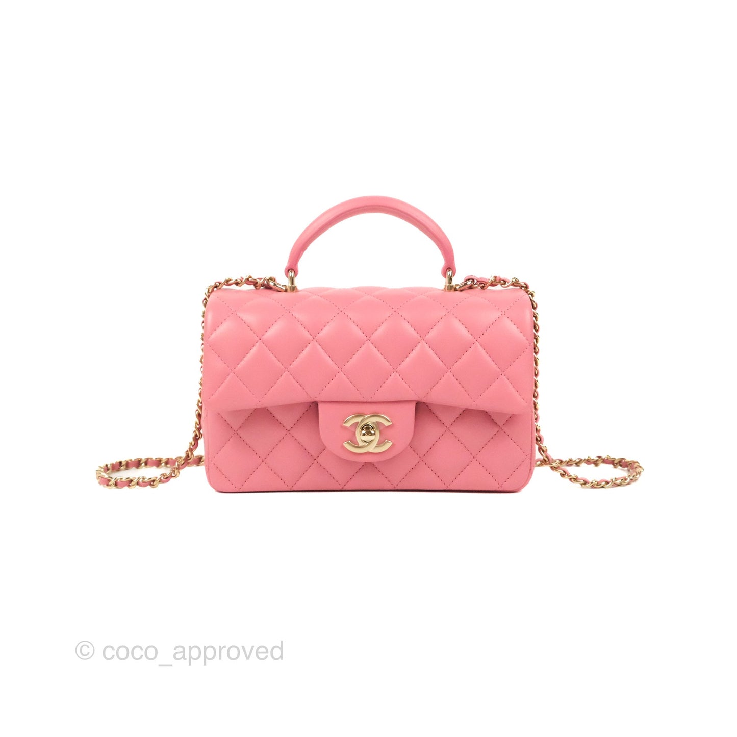 Chanel Top Handle Mini Rectangular Flap Bag Pink Lambskin Gold Hardware
