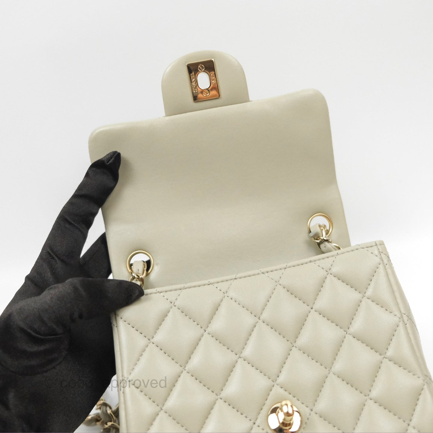 Chanel Mini Square Quilted Grey Lambskin Gold Hardware 22C