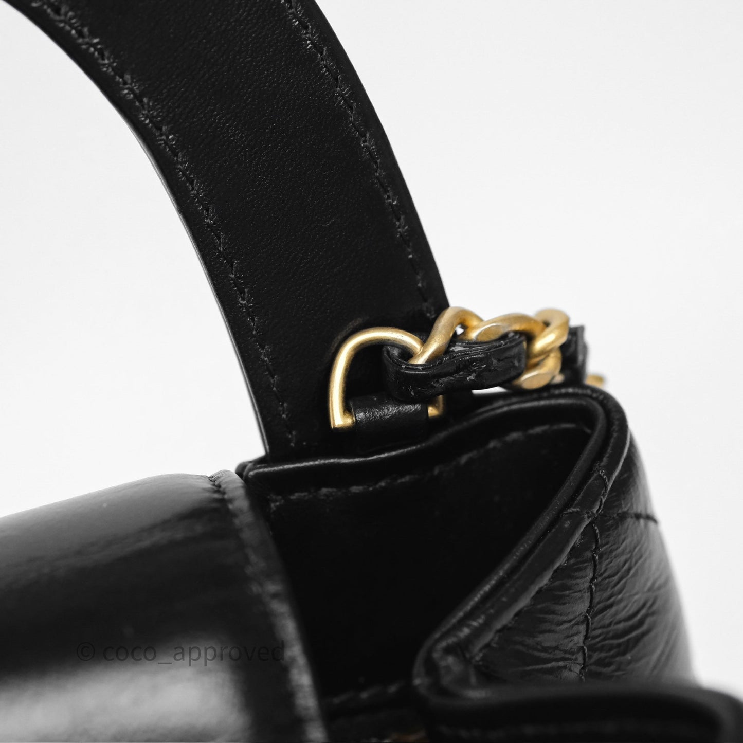 Chanel Kelly Bag Quilted Black Shiny Crumpled Calfskin Aged Gold Hardware