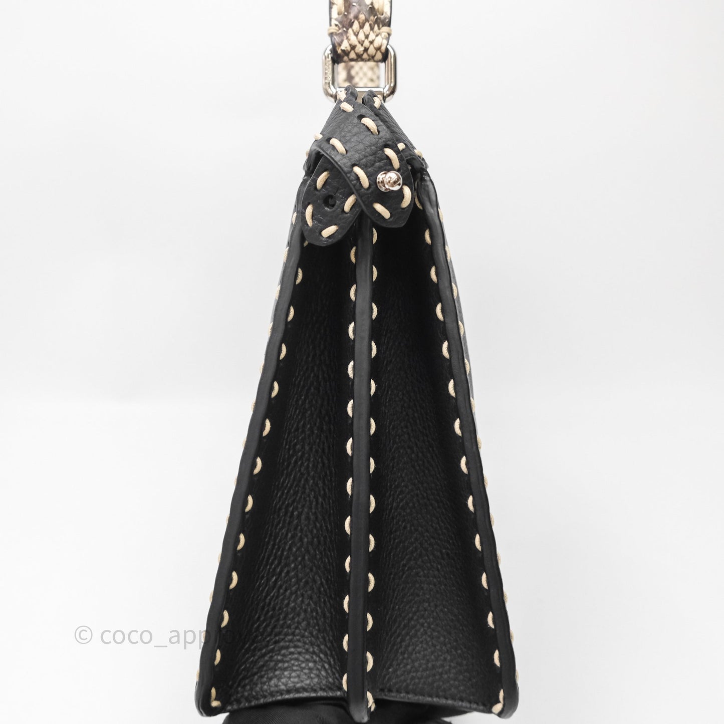 Fendi Peekaboo ISeeU Python Handle Handbag Black Calfskin Silver Hardware