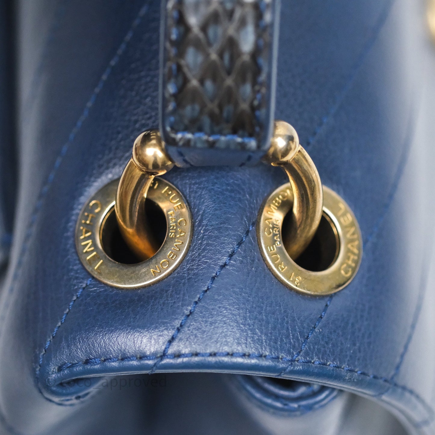 Chanel Small Chevron Python Chic Top Handle Flap Blue Calfskin Gold Hardware