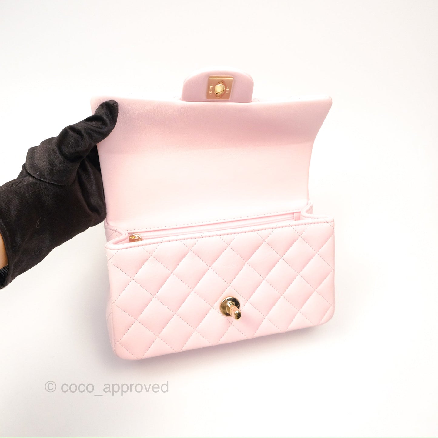 Chanel Top Handle Mini Rectangular Flap Bag Light Pink Lambskin Gold Hardware