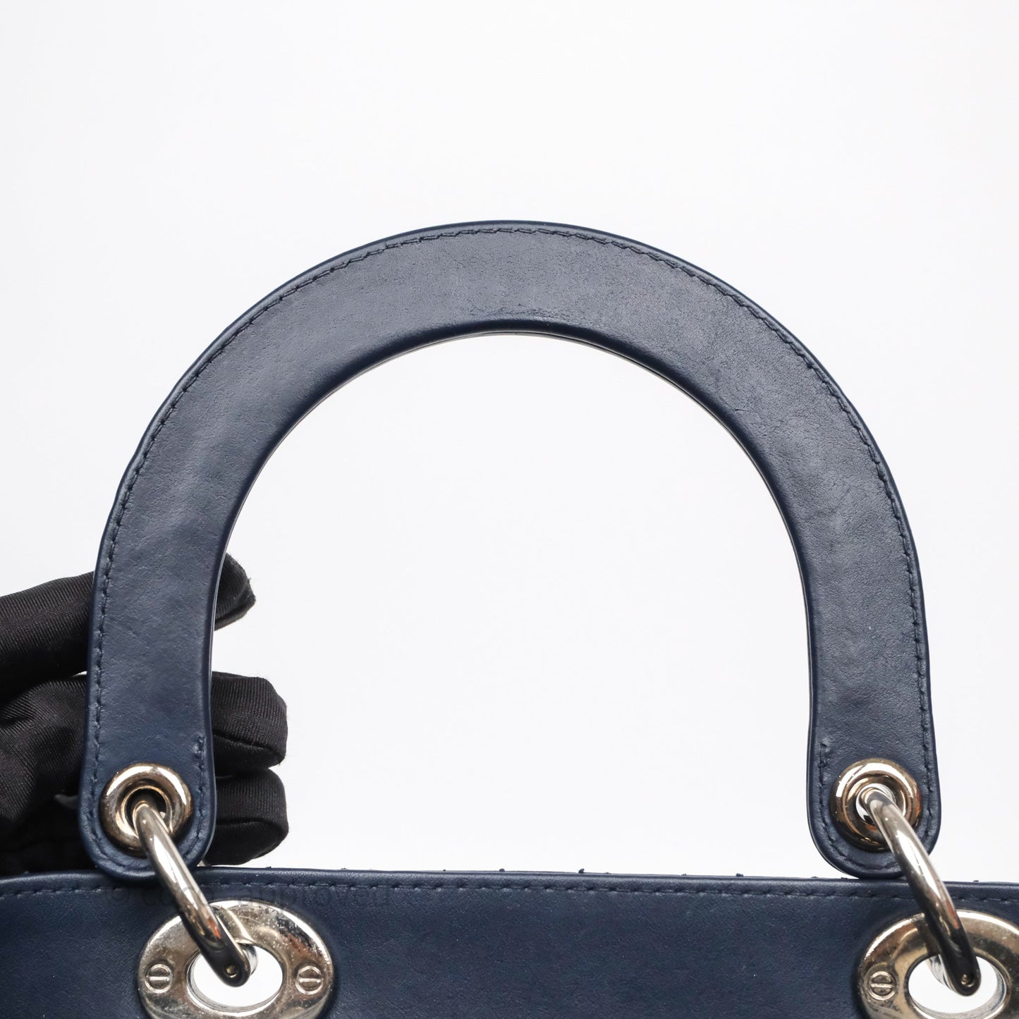 Christian Dior Medium Lady Dior Navy Lambskin Silver Hardware