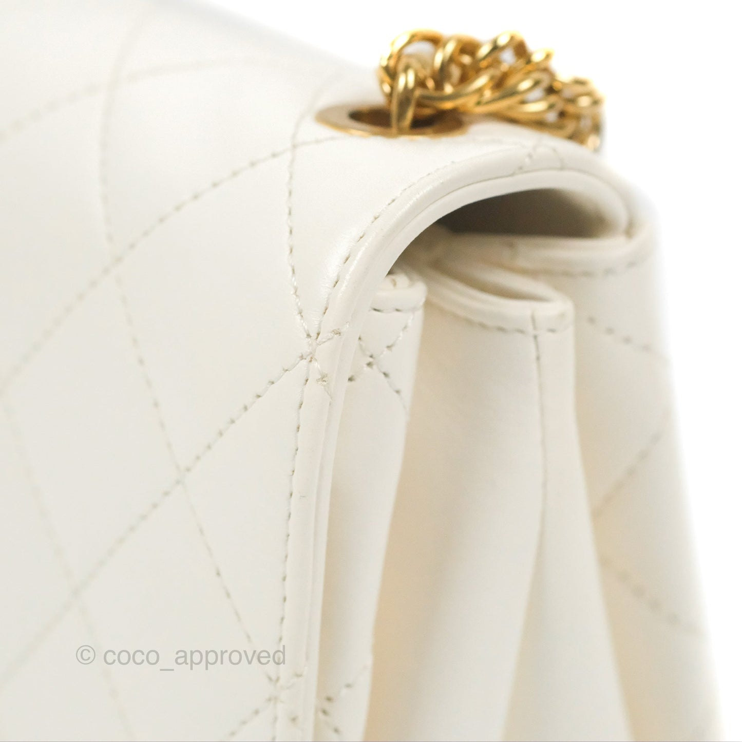 Chanel Mini Flap Bag with Enamel Charm Chain White Lambskin Gold Hardware