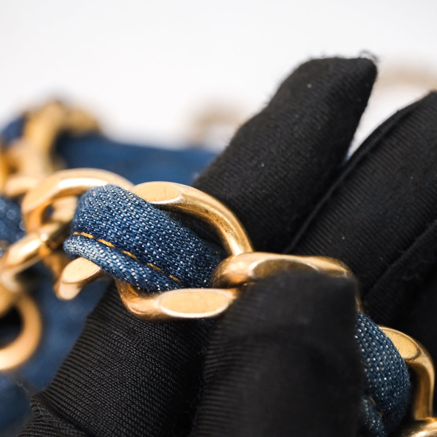 Chanel Square Flap Bag Denim Aged Gold Hardware