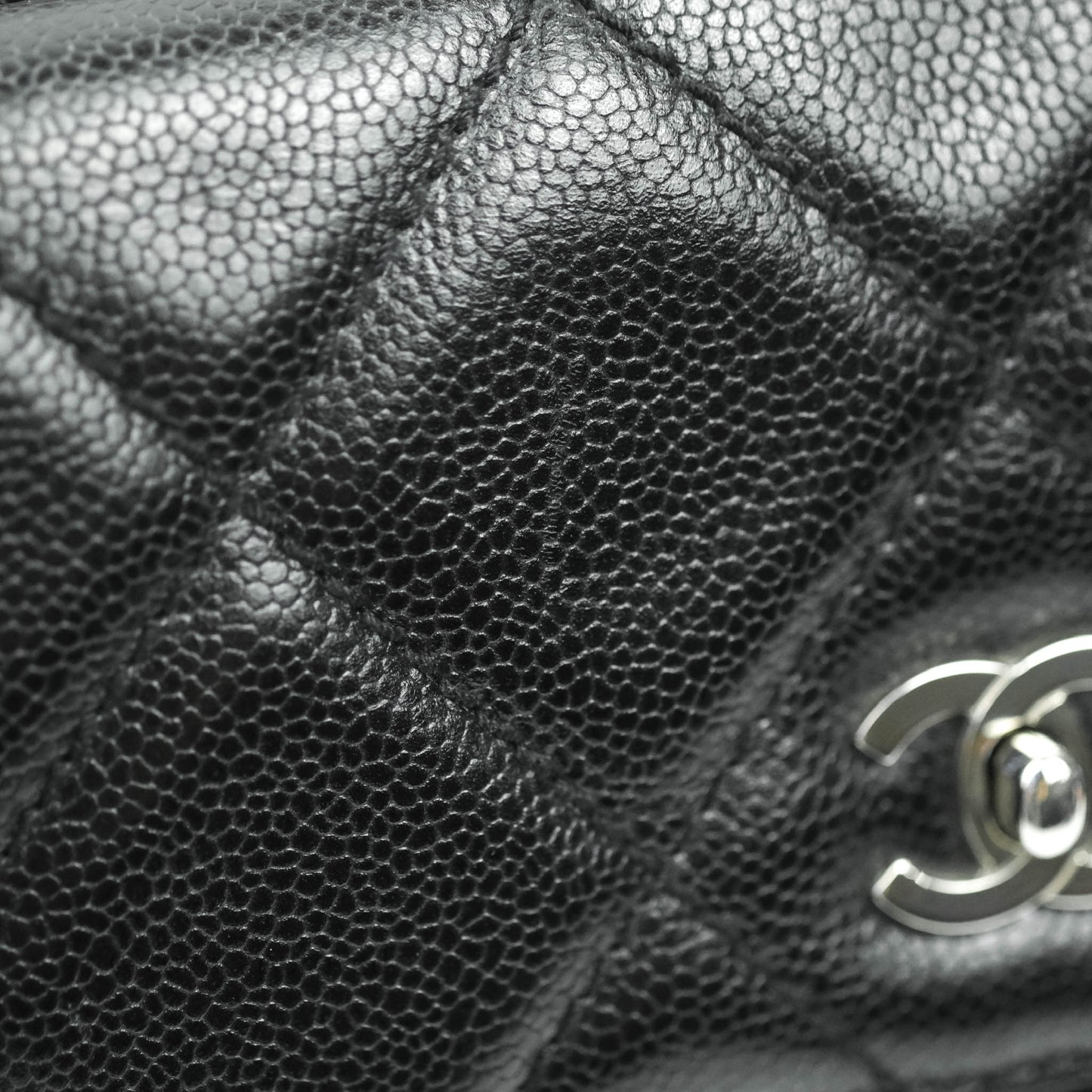 Chanel Quilted Black Caviar Tote Silver Hardware
